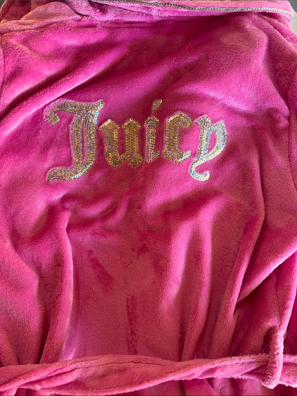 Juicy Couture Hot Pink Sequin 'Juicy' Logo Plush Robe NWOT